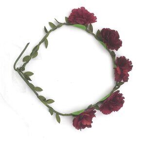 Floral Flower Headband Wedding Birthday Party Crown Wreath hair band Wine Red